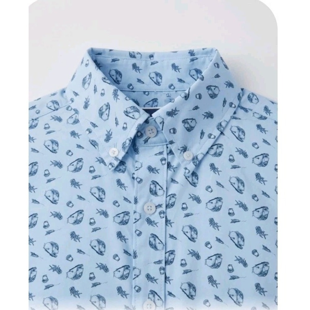 NWT Huk Tide Point Shirt Large L Light Blue Fish Taco Short Sleeve Fishing